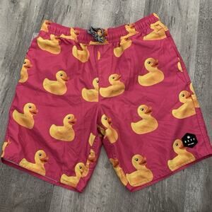 Neff Shorts Mens Medium Rubber Ducky Blue Drawstring Elastic Waist Pockets